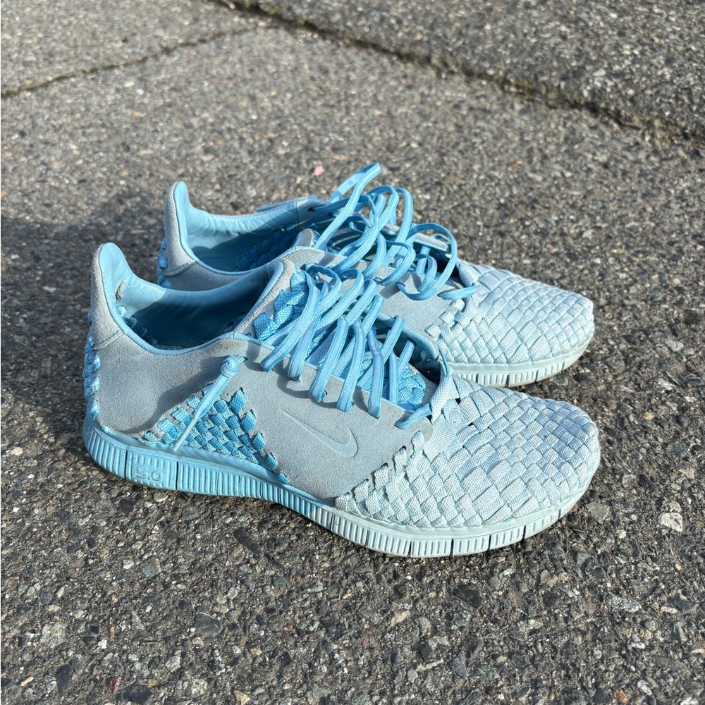 Nike Blue Woven Sneakers baby blue rare suede casual comfortable